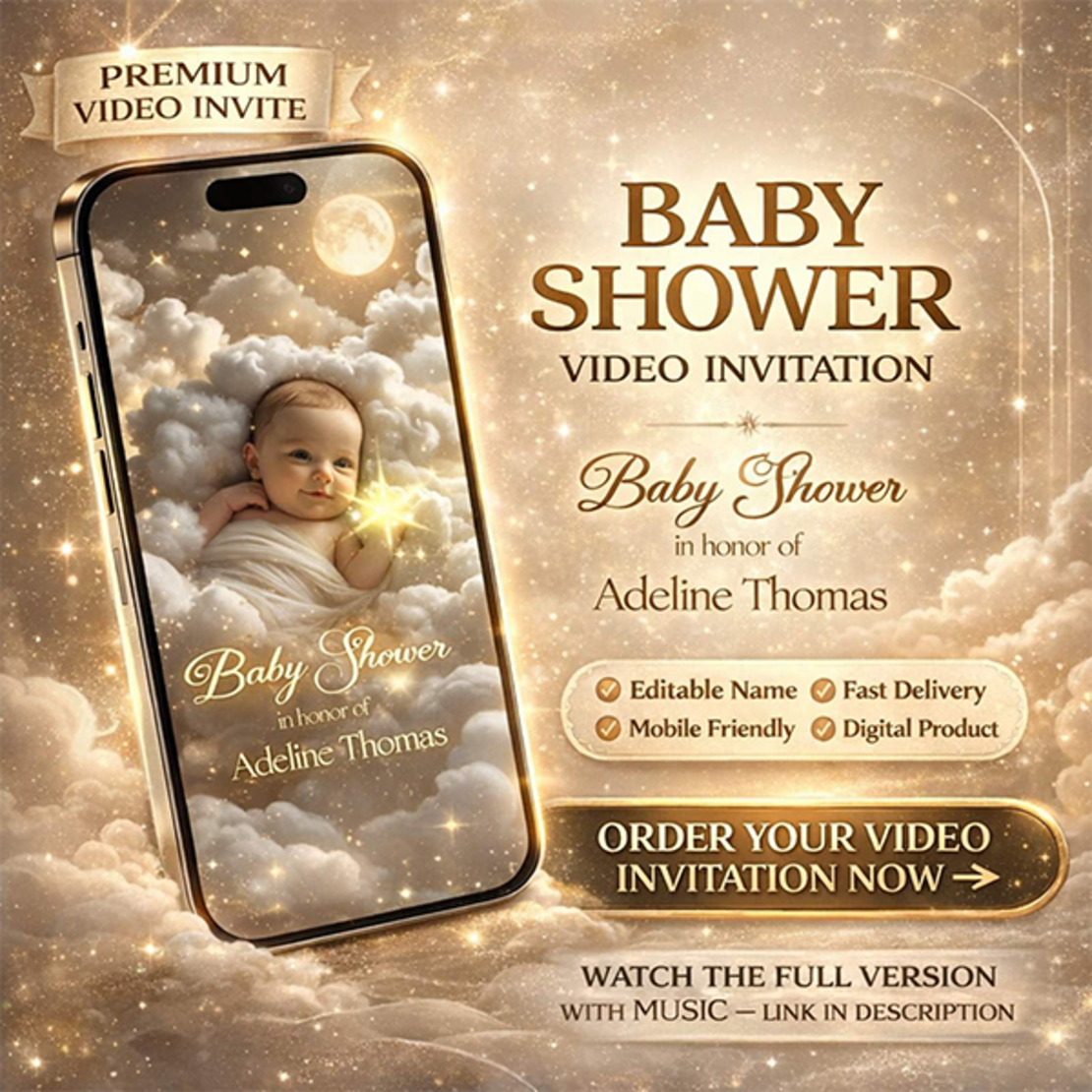 Sweet Baby in the Clouds Baby Shower Invite