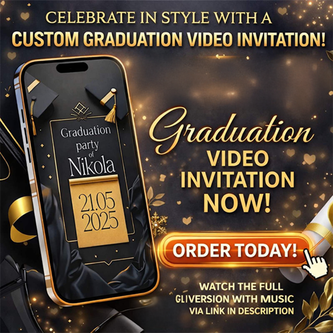 Luxury Black & Gold Digital Graduation Ball Invitation – Elegant Prom Video Invite