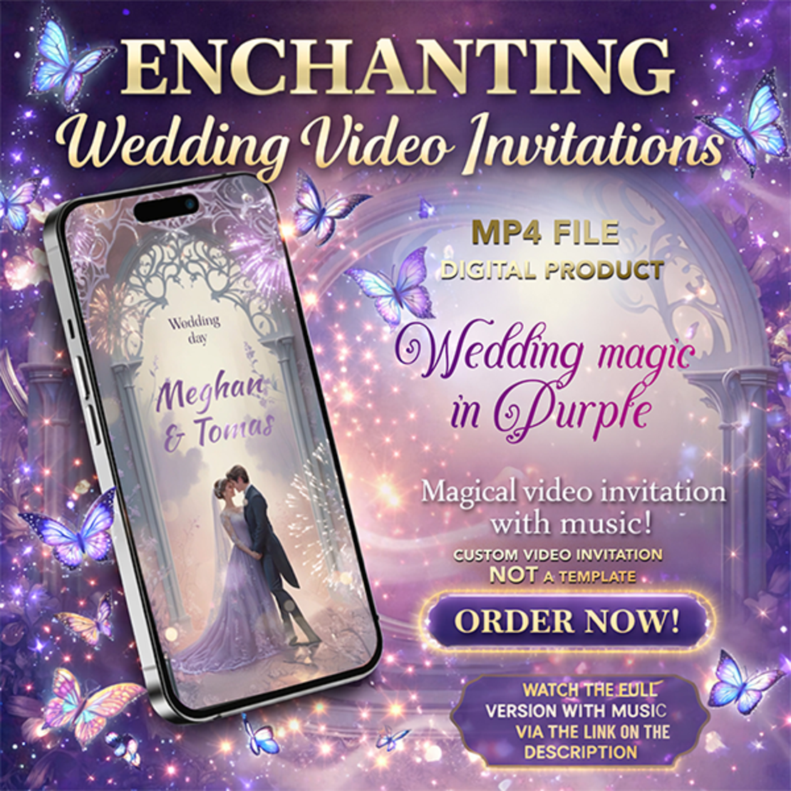 Purple Floral Wedding Video Invitation – Romantic Fairytale Digital Invite