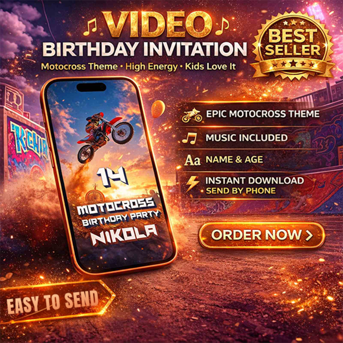 Motocross Birthday Video Invitation