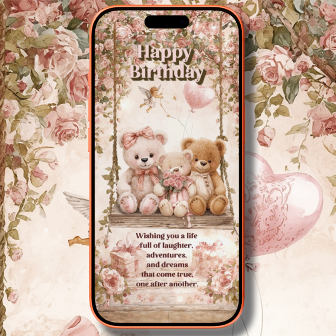 Digital Birthday Greeting Video with Cute Teddy Bears on a Flower Swing – Fairy Tale Style Animation