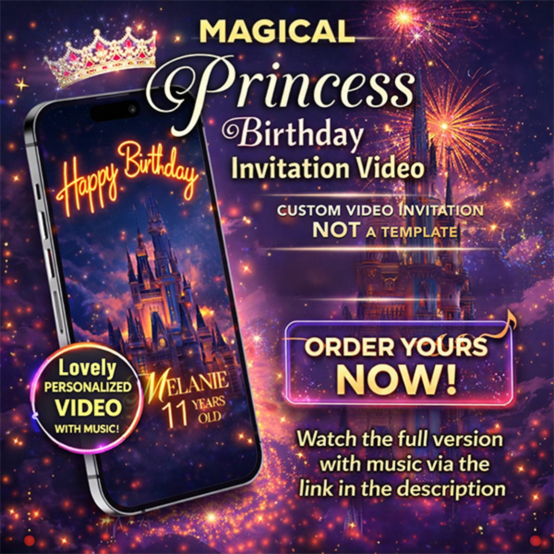 Royal Princess Birthday Video Invitation – Custom Digital Party Invite