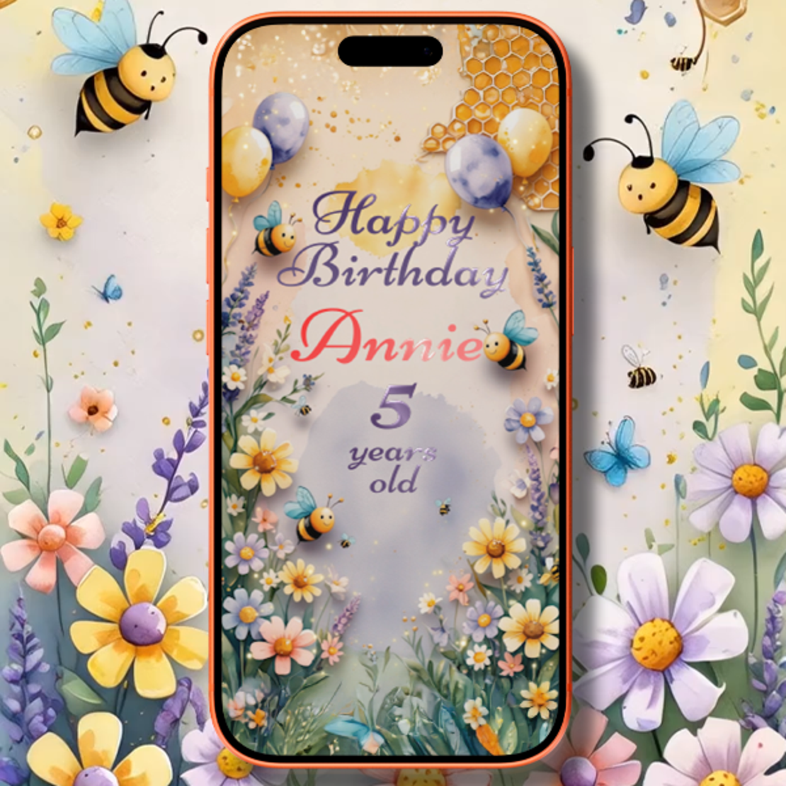Cute Bee Birthday Video Invitation with Balloons – Digital & Customizable