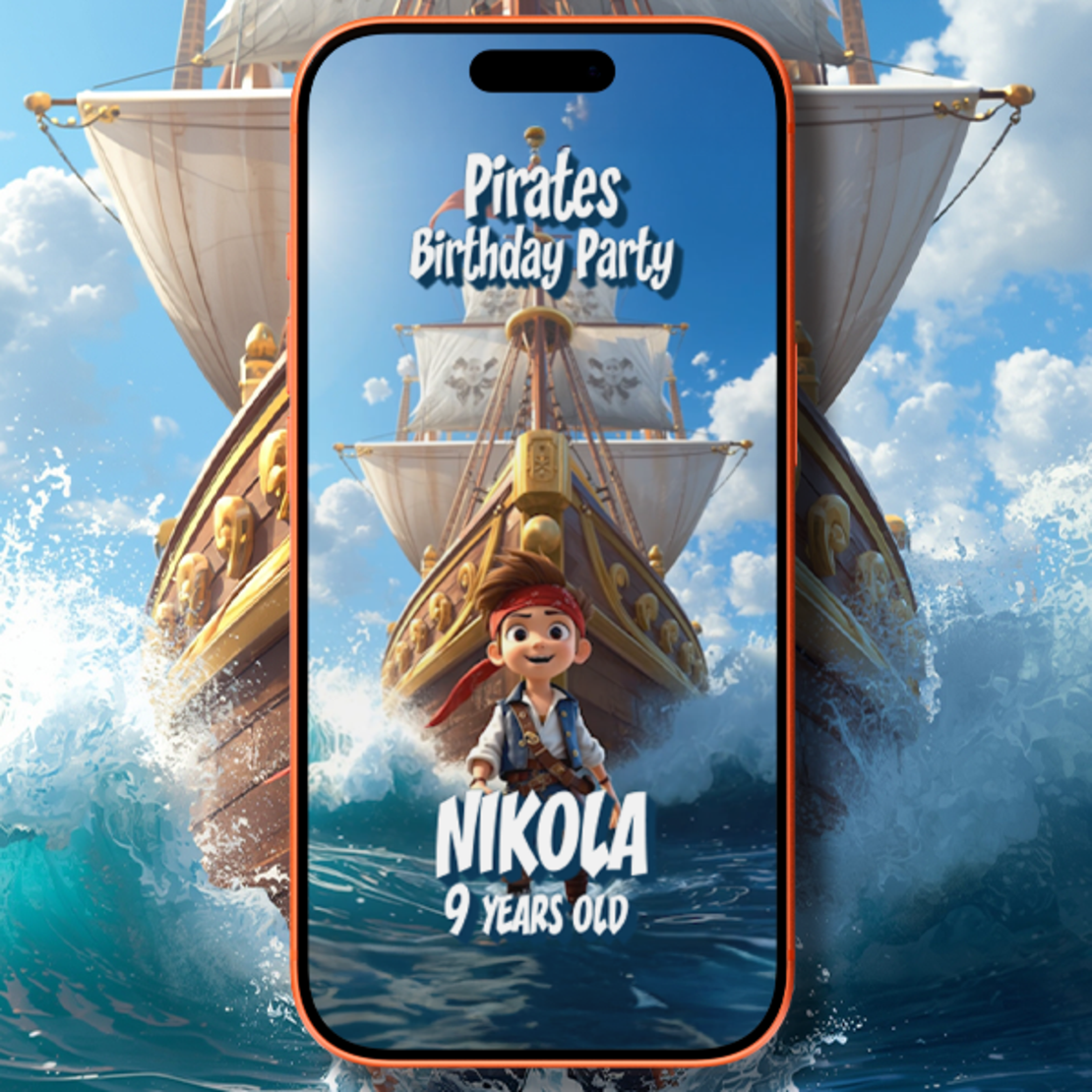 Pirate Digital Video Birthday Invitation for Kids
