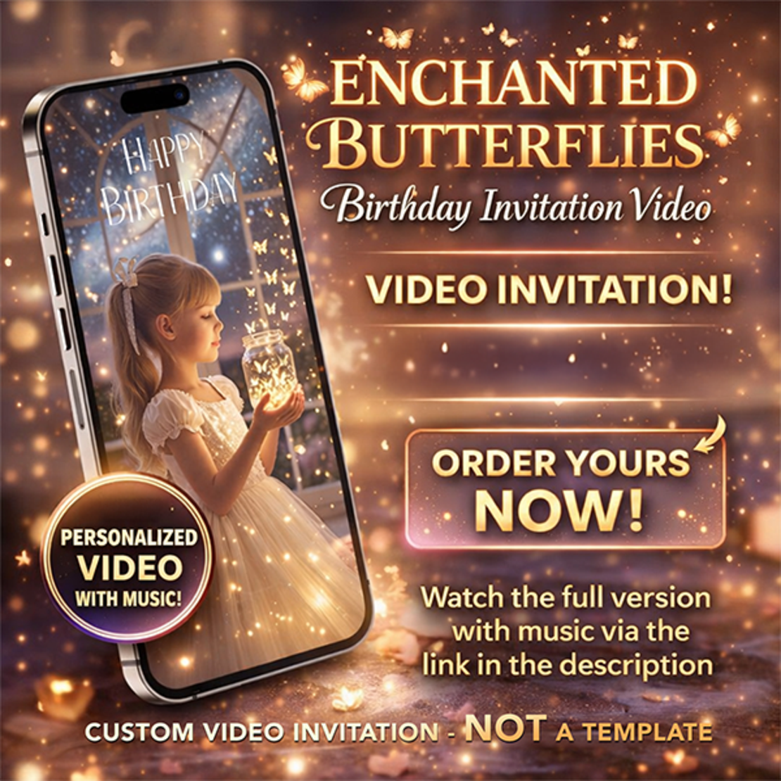 Magical Butterfly Theme Digital Invite with Beautiful Little Princess Girl