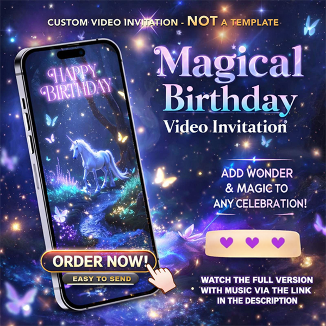 Sparkling Unicorn Birthday Video Invitation – Fun Digital Invite for Kids’ Parties