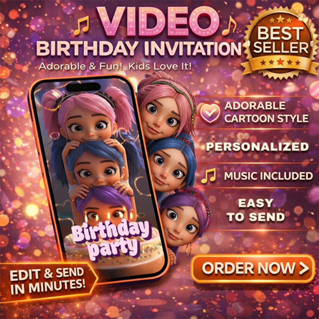 Girls Birthday Party Digital Video Invitation