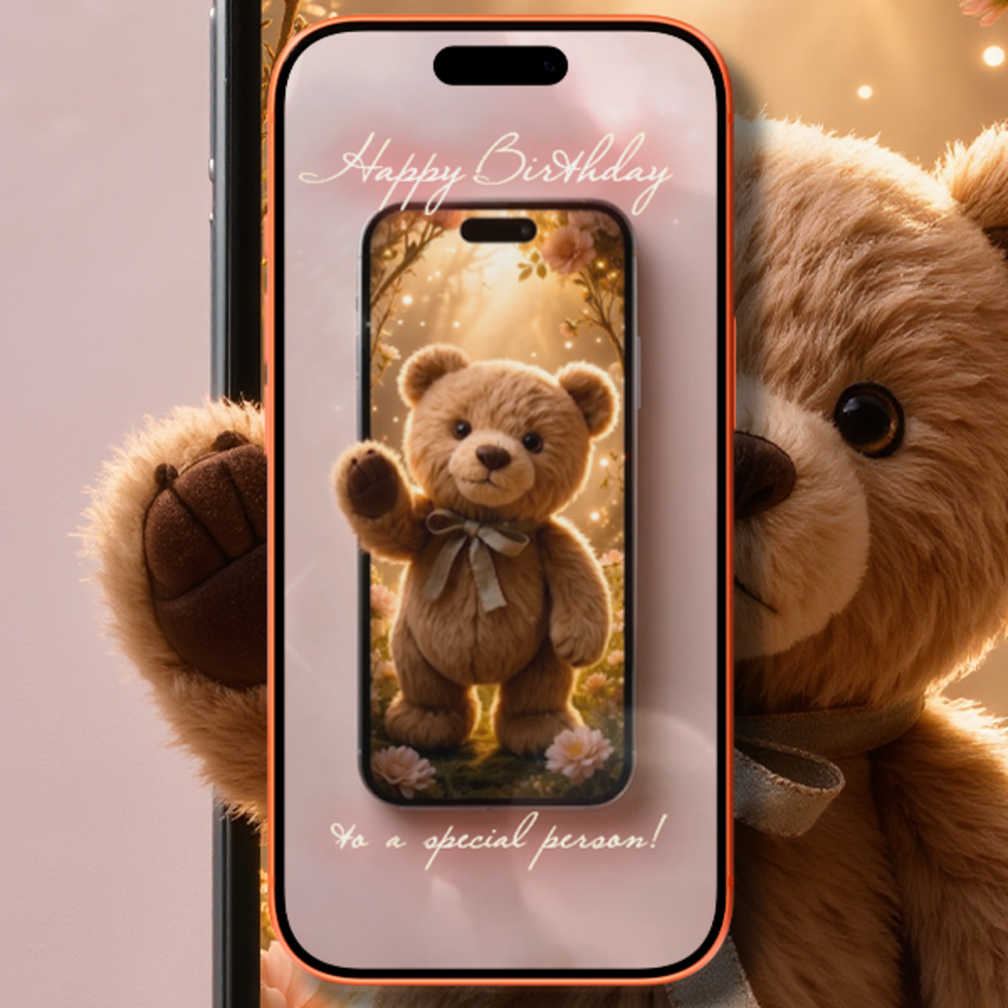 Cute Talking Teddy Bear 3D Animated Birthday Video Greeting Card
