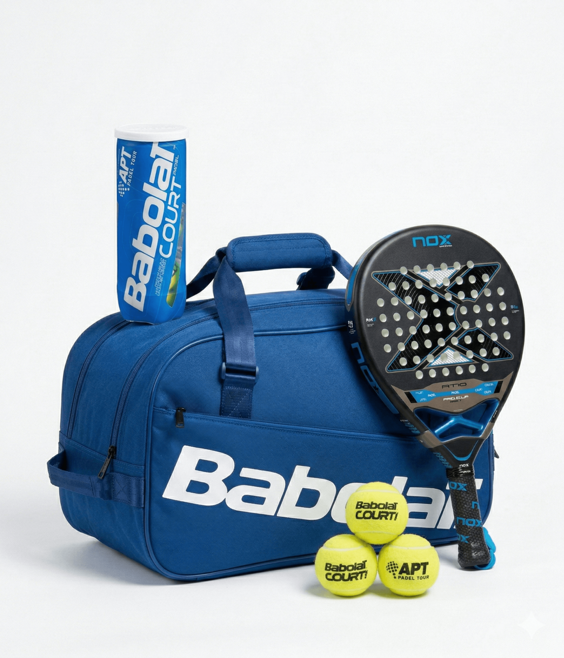 Комплект сак EVO COURT S DARK BLUE + Nox AT10 Pro Cup Soft by Agustin Tapia + топки  COURT PADEL X3