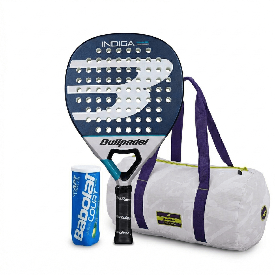 Комплект  сак PACKABLE DUFFLE PADE + Bullpadel Indiga Power 26 + топки COURT PADEL X3
