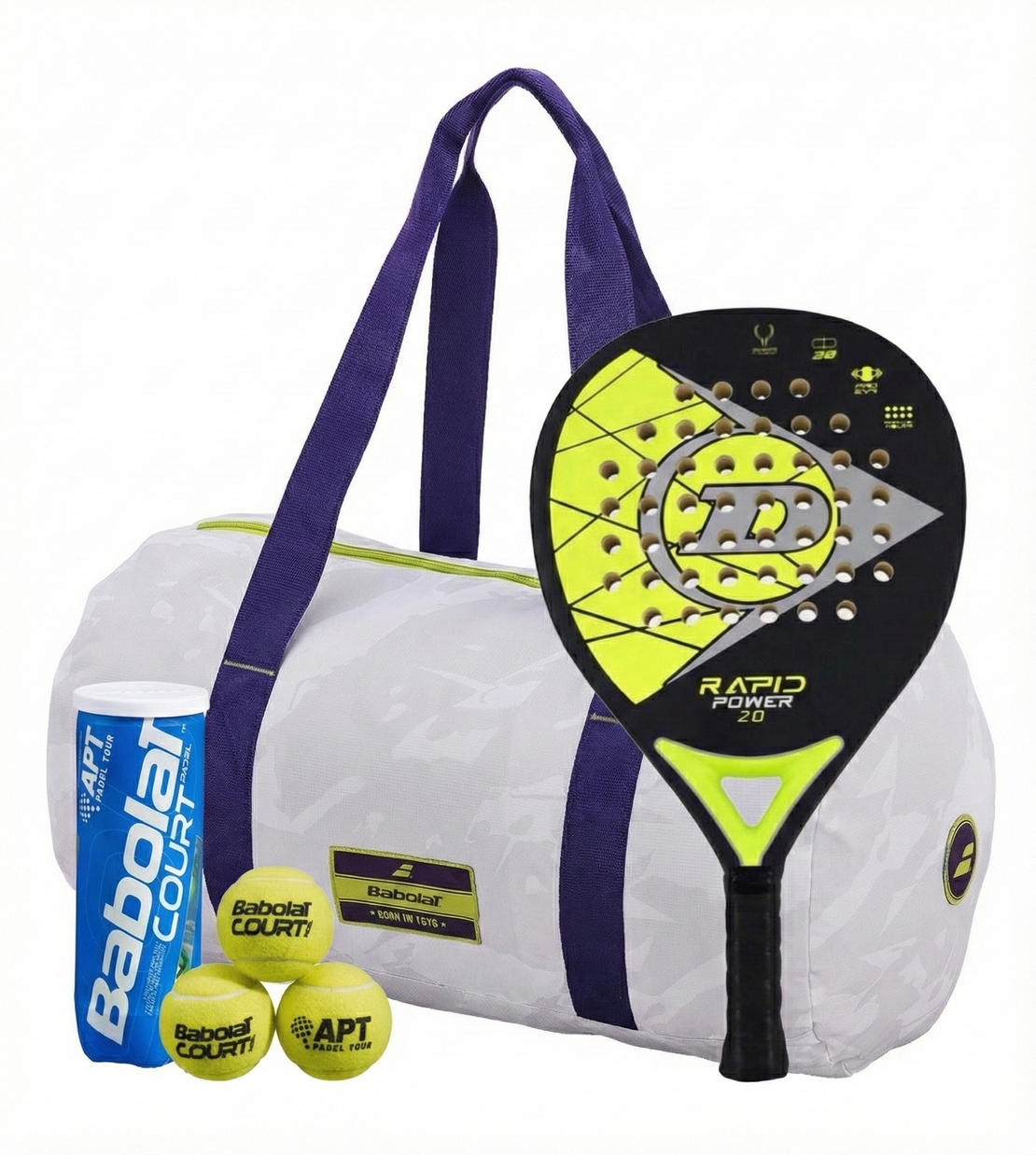 Комплект Cак за падел PACKABLE DUFFLE PADEL + COURT PADEL + Dunlop Rapid Power 2.0