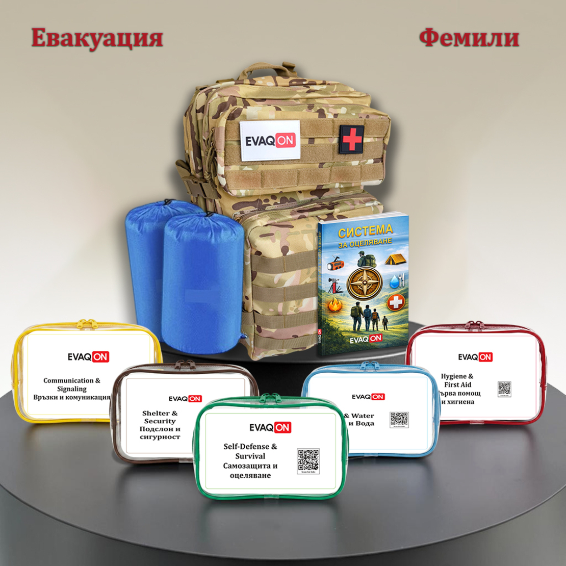 Комплект за евакуация за двама Евакон Фамилия за земетресения, пожари, войни, бедствия
