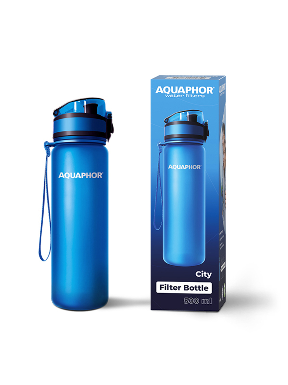 Филтрираща бутилка „AQUAPHOR City“ с филтър за 150 литра, 500 ml. Синя