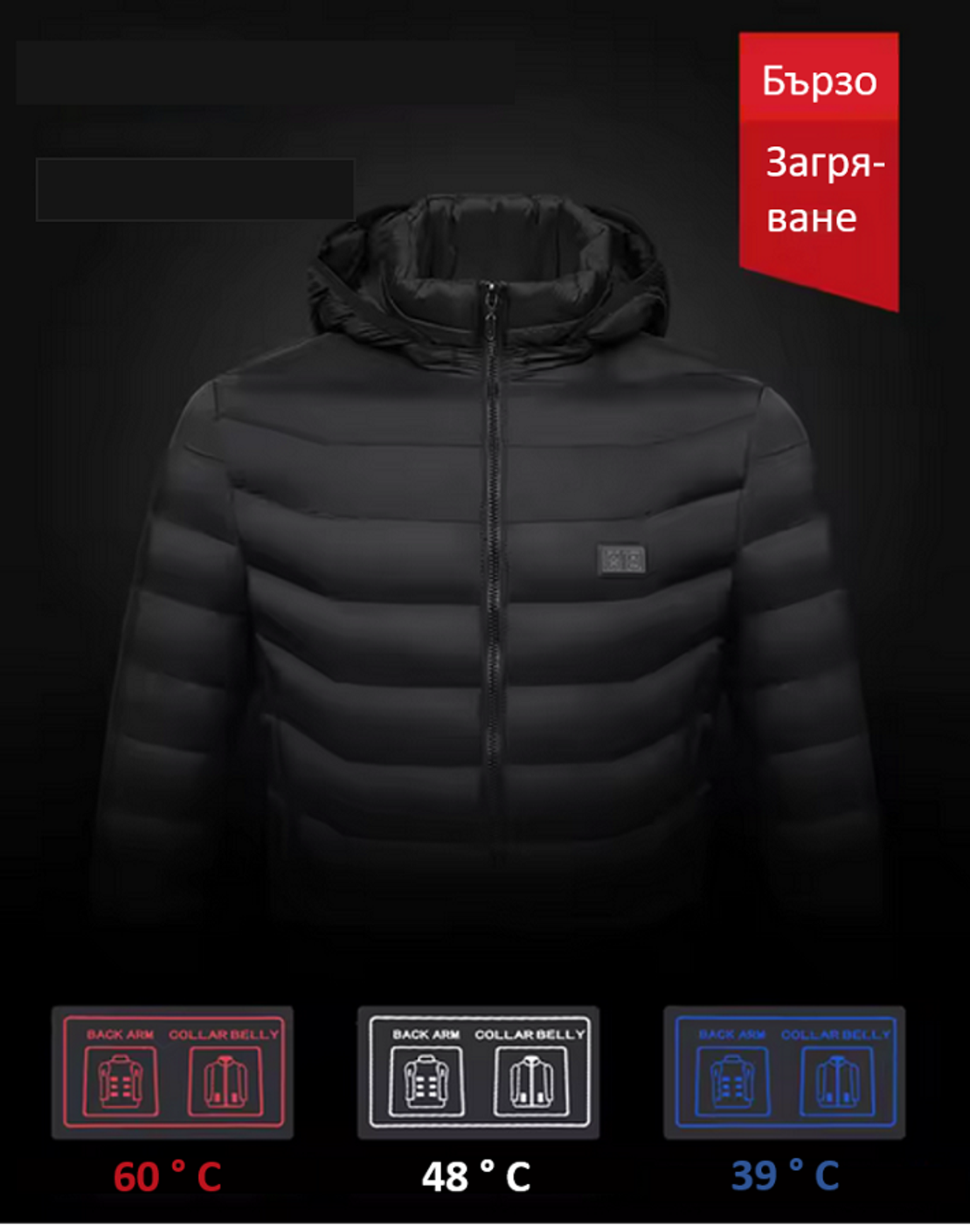 Мъжко яке с 16 нагряващи зони - черно