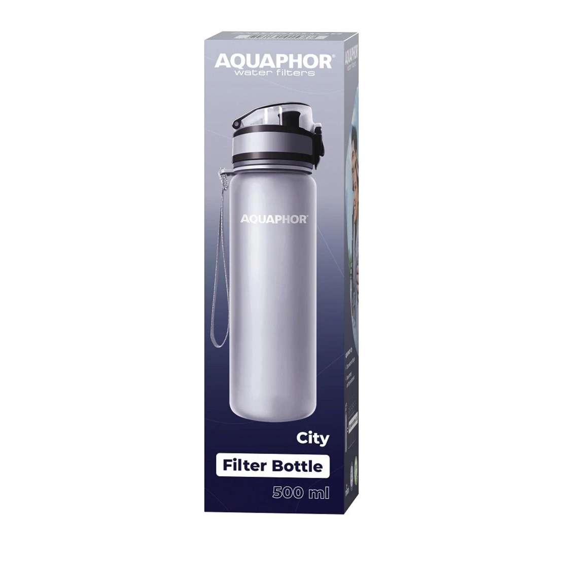 Филтрираща бутилка „AQUAPHOR City“ с филтър за 150 литра, 500 ml. Сива
