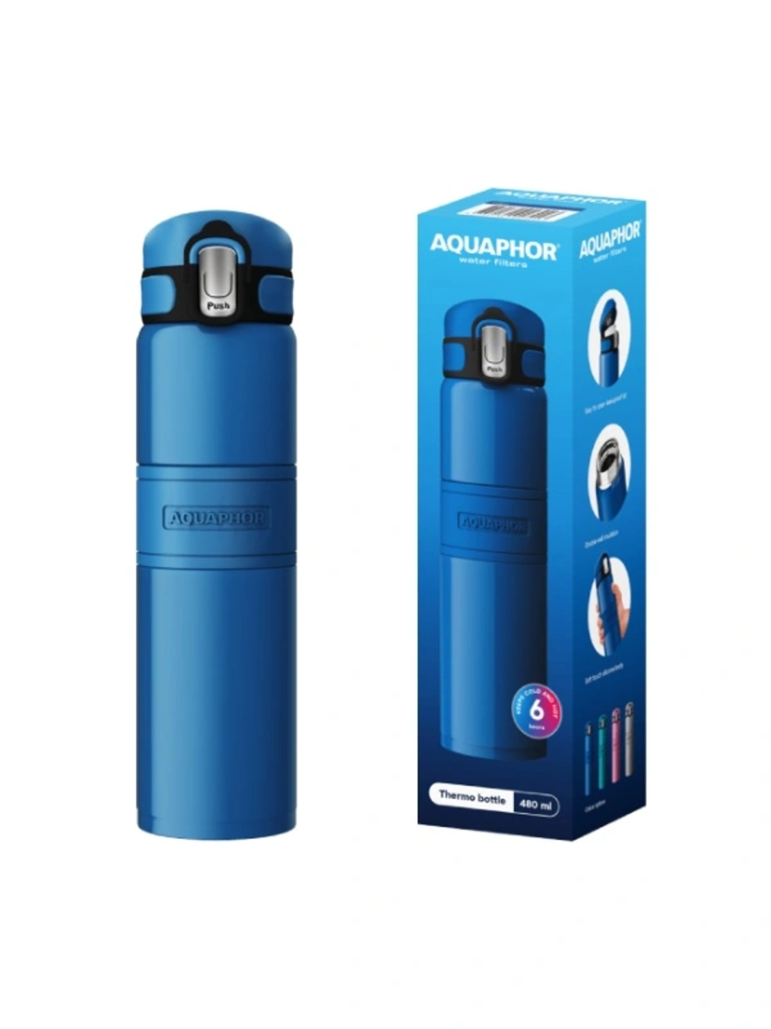 Термо бутилка „AQUAPHOR“, 480 ml. Синя
