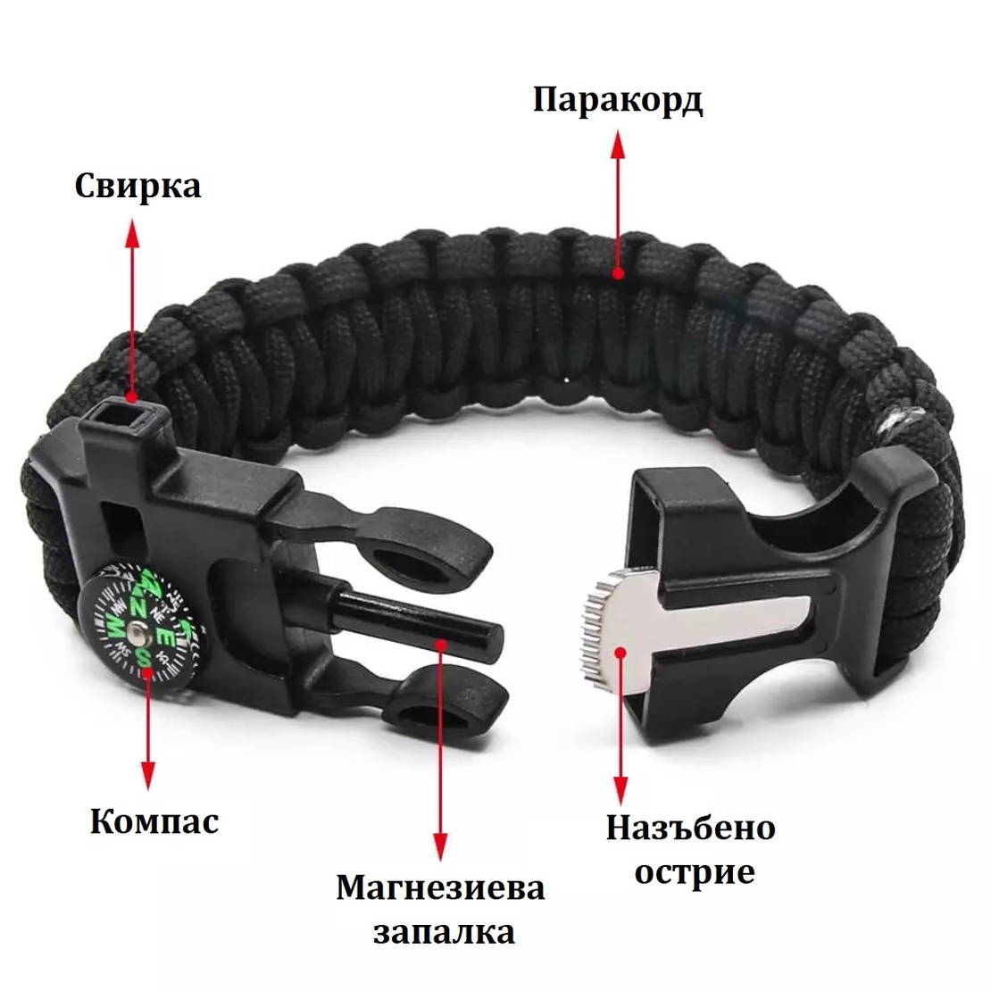 Мултифункционална гривна с паракорд и компас