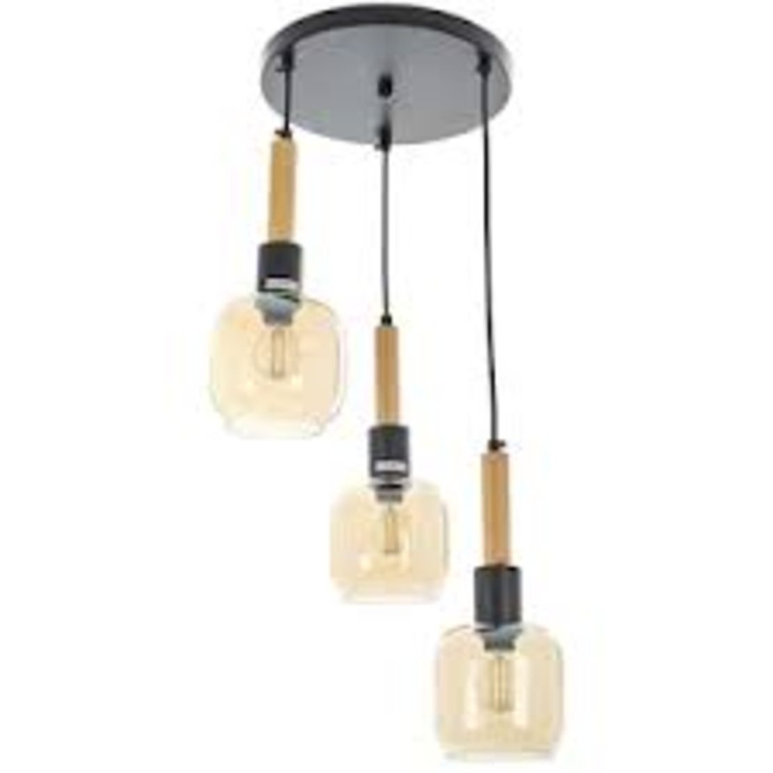 Винтидж висящ полилей 3xE14 – черен метал и дърво, регулируема височина