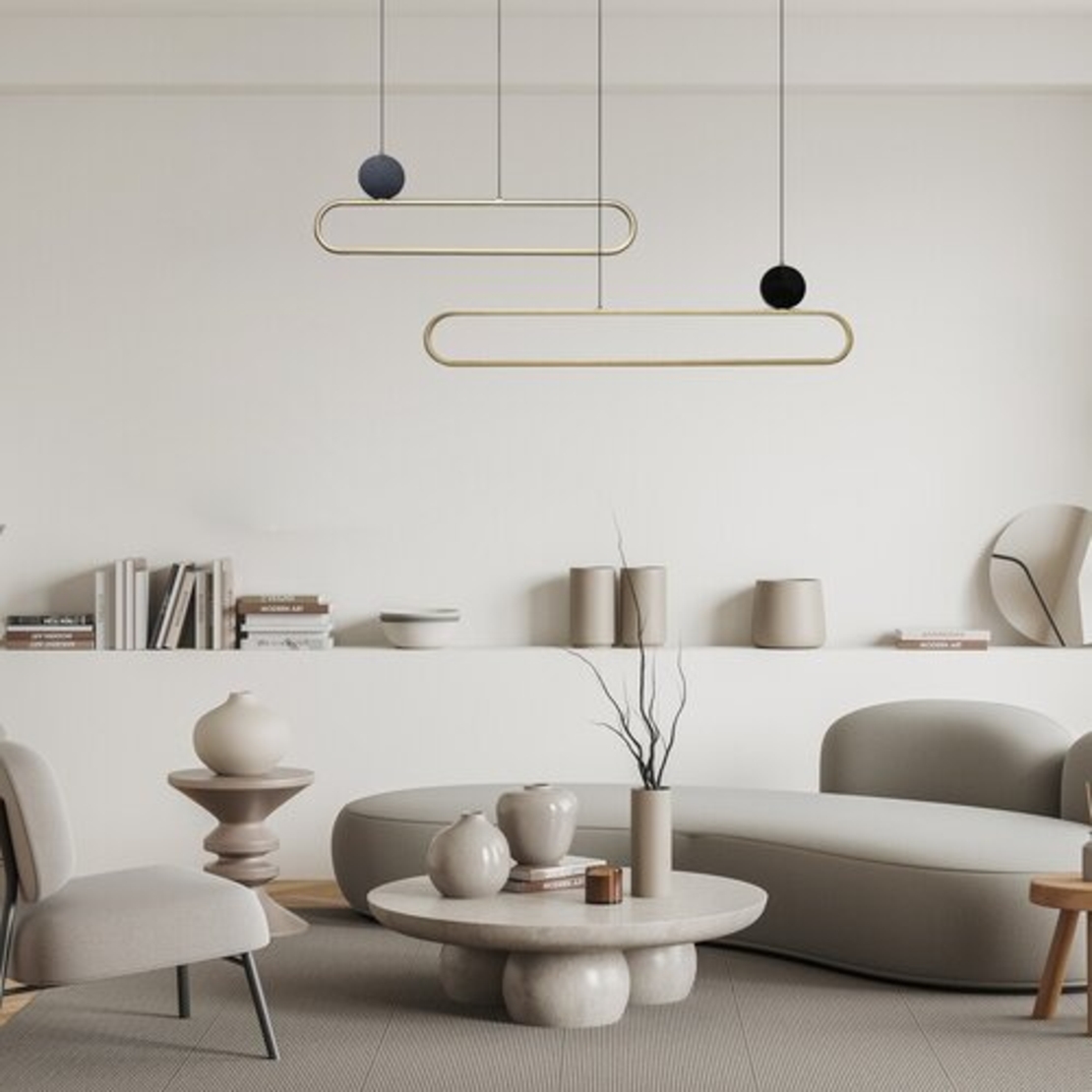 Модерен висящ LED полилей 48W – черно и златно, топла светлина 3000K