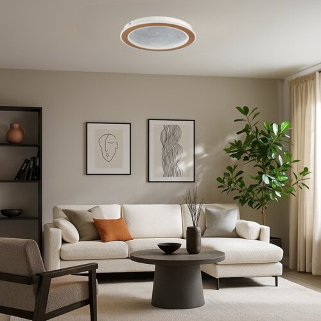 Модерен LED плафон 24W,матирано златен метал и акрил, димируем с дистанционно управление