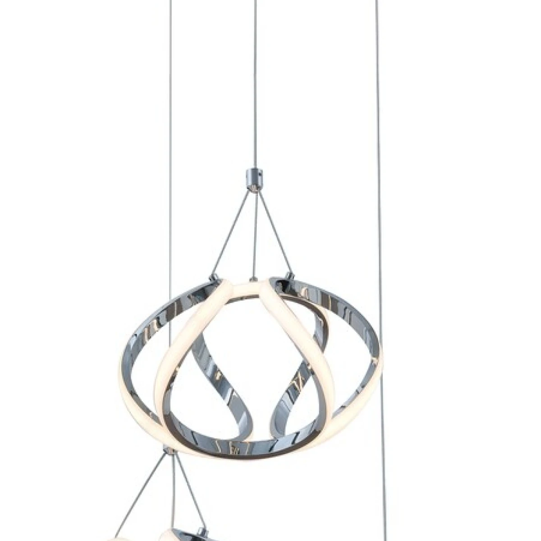 Модерен висящ LED полилей 50W – хром, топла светлина 3000K