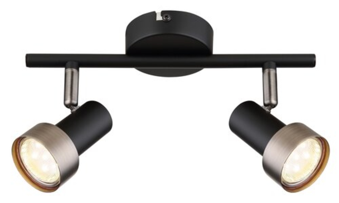 Модерен спот 2-ка – матирано черен и матиран хром метал, GU10, 2x50W