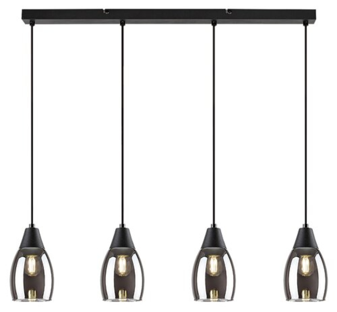 Модерен висящ полилей с 4 светлоизточника – черен с димно стъкло