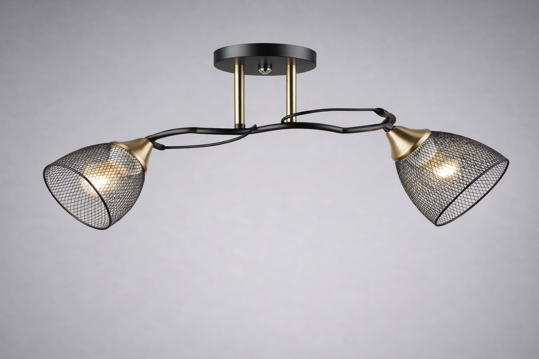 Модерен полилей 2 × E27– черно и мед