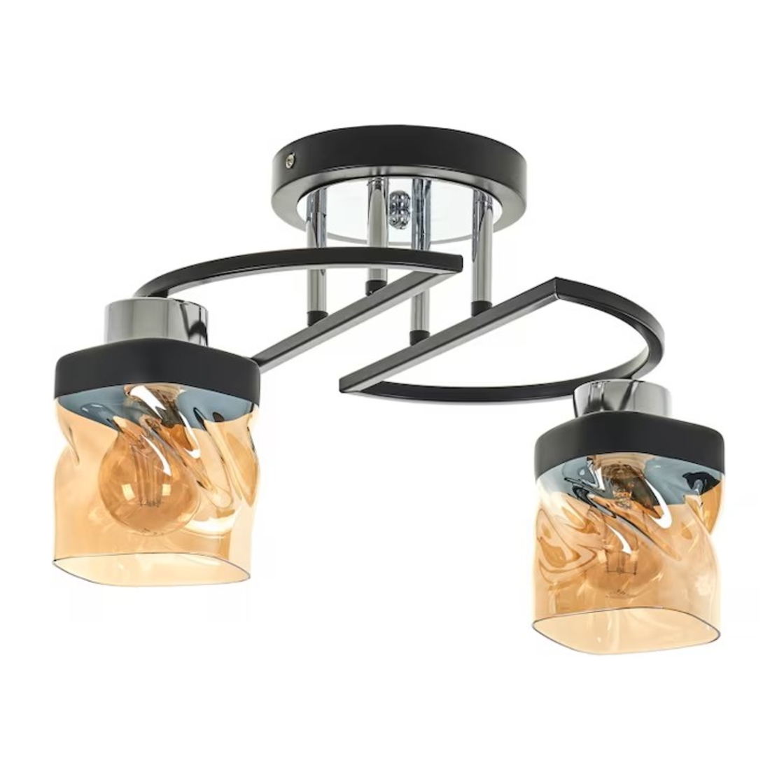 Модерен полилей от черен и хром метал с прозрачни стъклени абажури – 2xE27