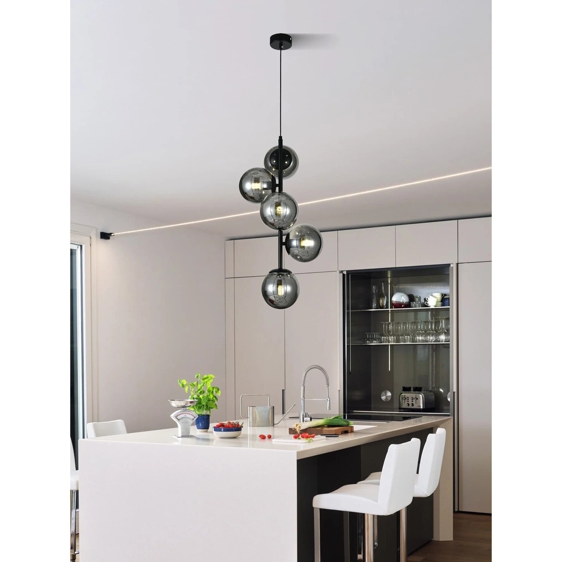 Модерен полилей 5 × E27 със стъклени тела – черен