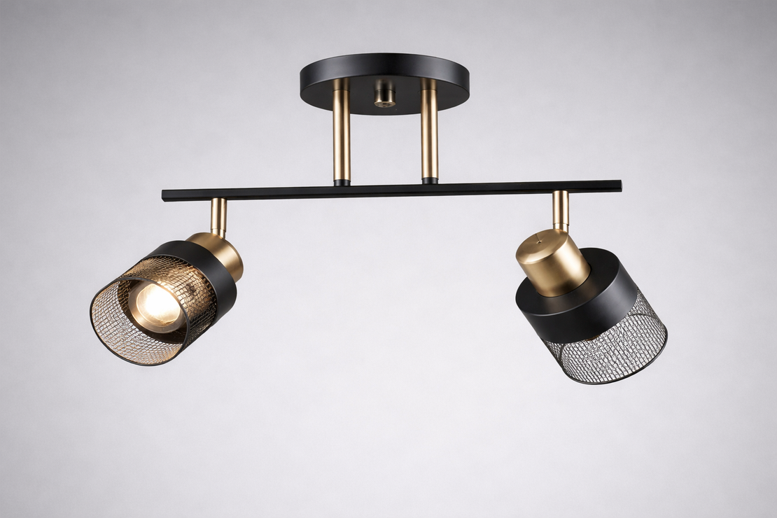 Модерен полилей 2 × E14 – черно и мед