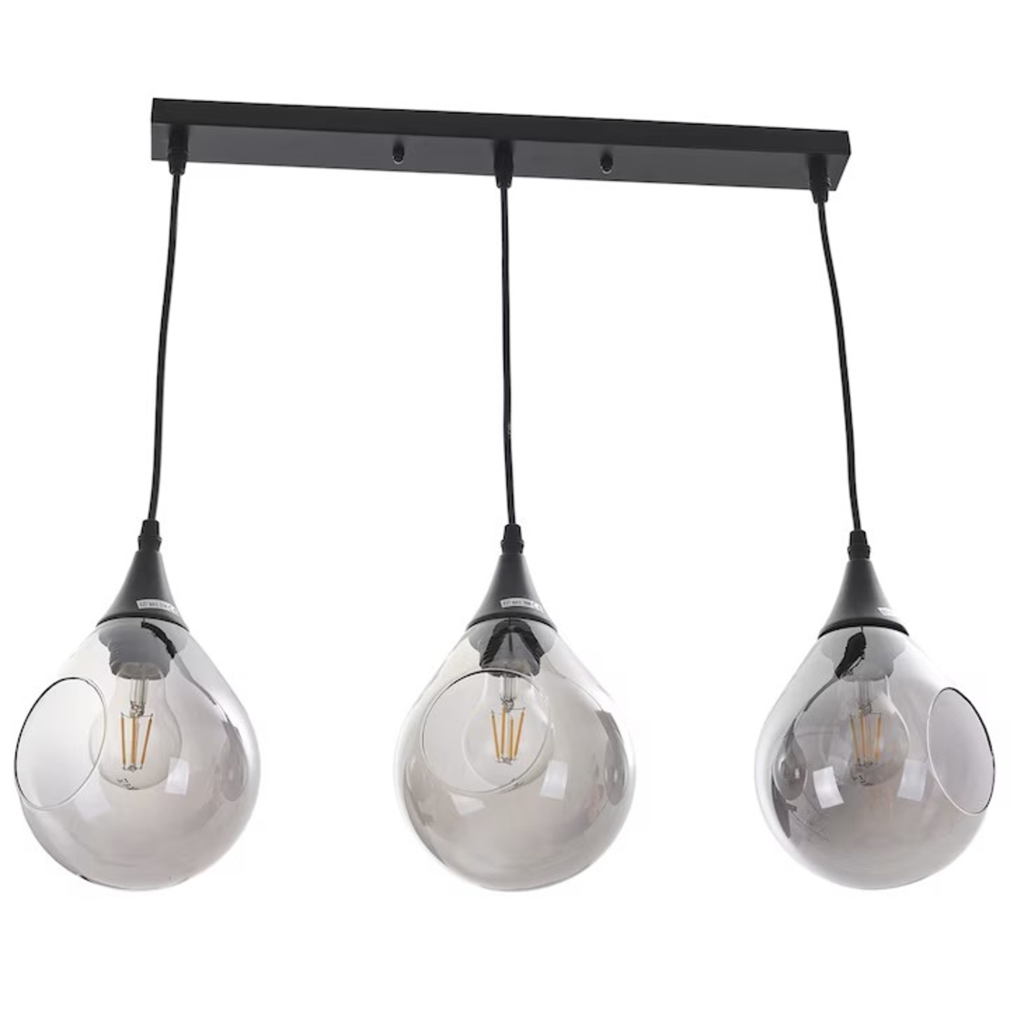 Модерен полилей от метал и стъкло – черен, E27, регулируема височина