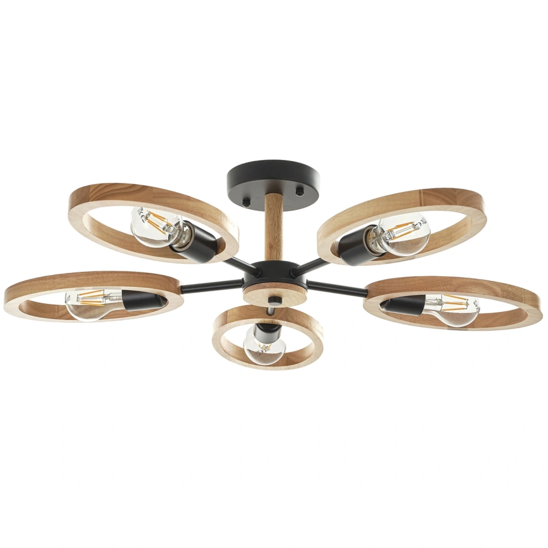 Черен модерен полилей 5xE27 LED метал и дърво