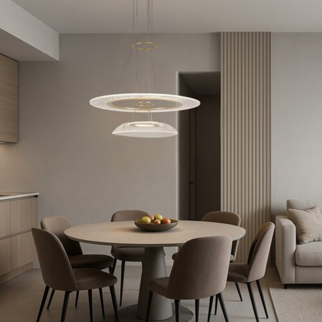 Модерен LED полилей 36W, златен метал и акрил, Ø550 мм