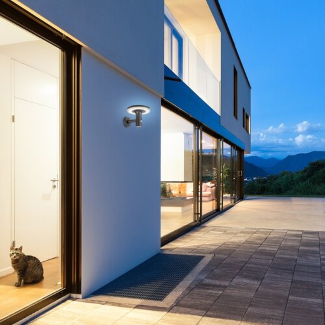 Соларн LED аплик за фасада и тераса с датчик за движение, 10W, 4000K, антрацит, IP44