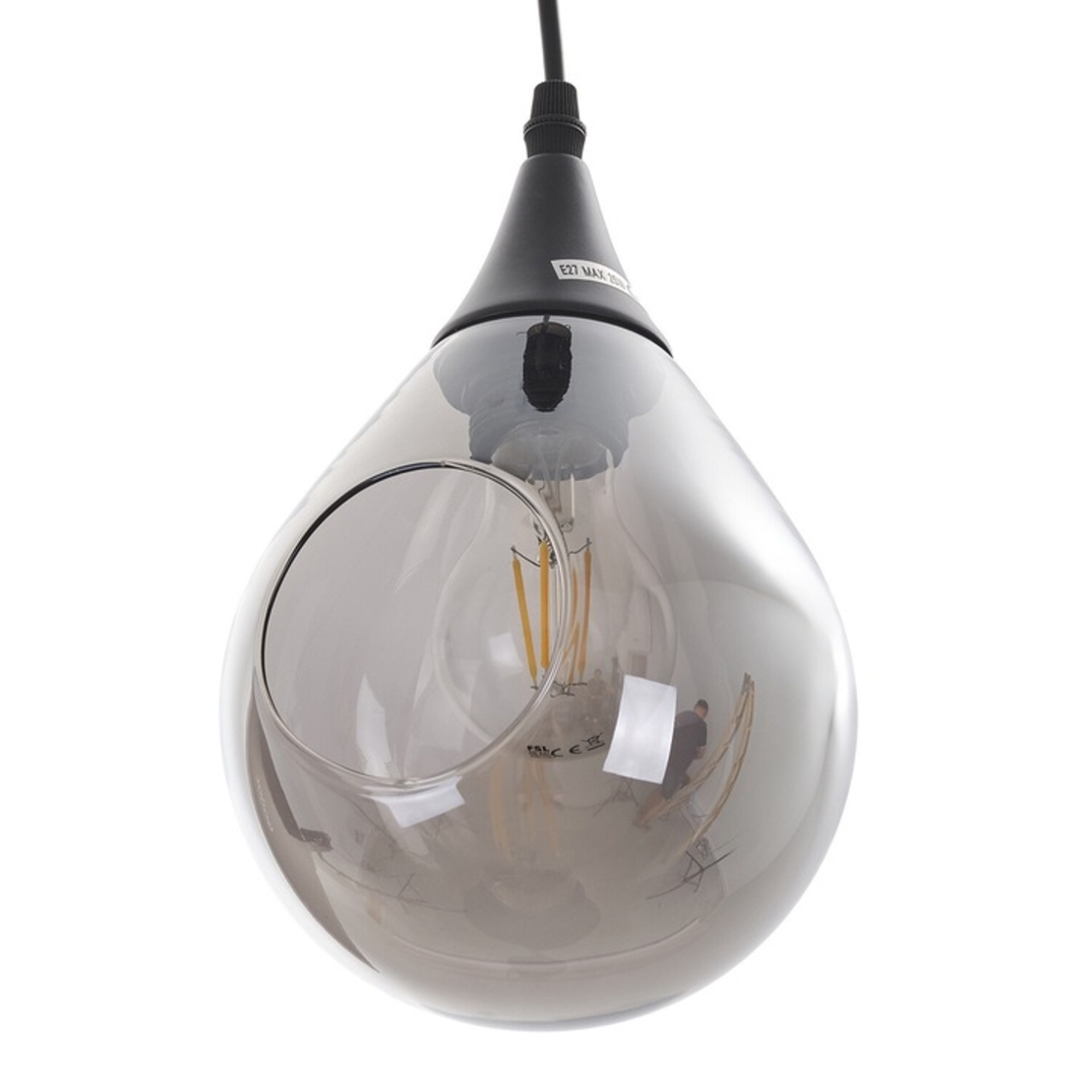 Модерен черен полилей от метал и стъкло – E27, регулируема височина