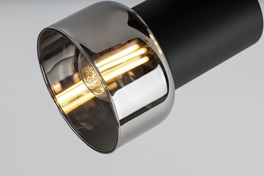 Модерен  единичен спот осветител – E14, 1xMAX15W, IP20, черен метал, стъкло с димен цвят