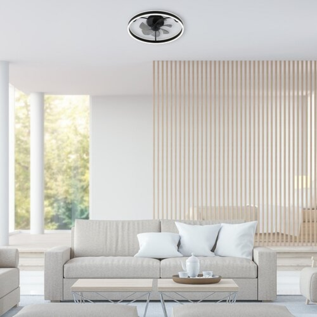 Смарт LED таванен плафон с вентилатор 40W – черен, 3 цвята светлина, дистанционно