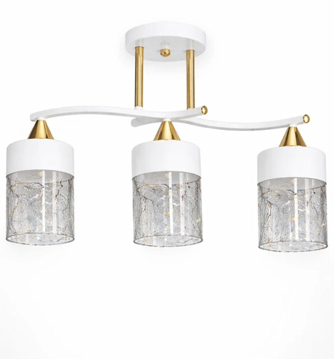Полилей 3xE27 бяло със златно и стъкло модерен дизайн