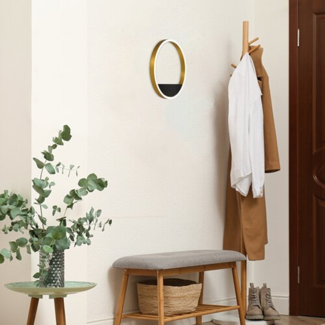 Модерен LED стенен аплик 15W с топло бяла светлина – черен и златен