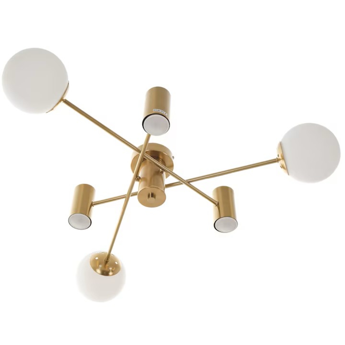 Изискан модерен полилей в цвят матирано злато, изработен от метал и стъкло. Идеален избор за всекидневна, трапезария или спалня. Комбинира елегантен дизайн и функционалност, като поддържа LED крушки с фасунги E27 и GU10. Осигурява равномерно и ефективно о