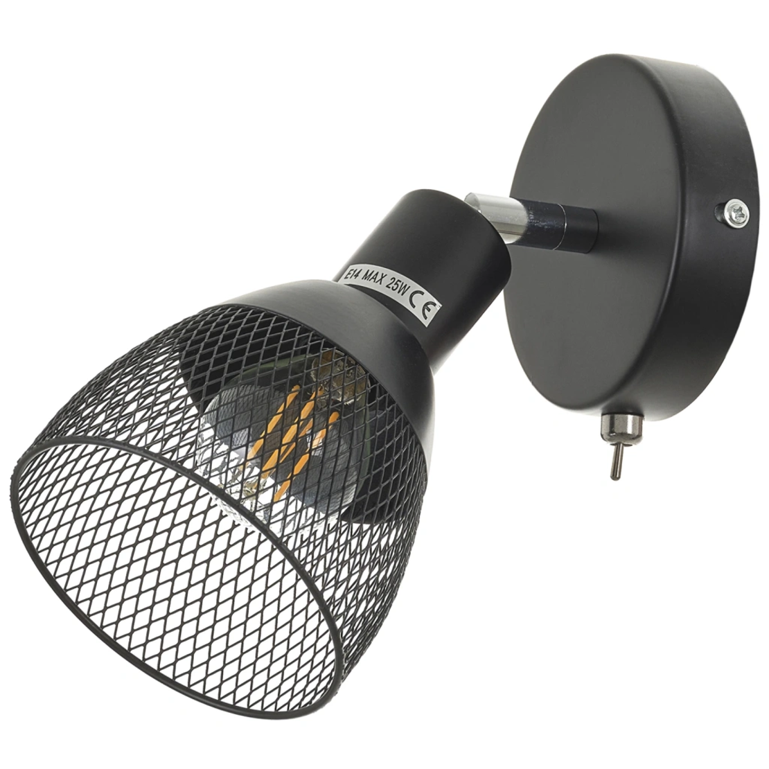Стенен аплик черен, метал, 1×E14, с подвижно рамо и ключ
