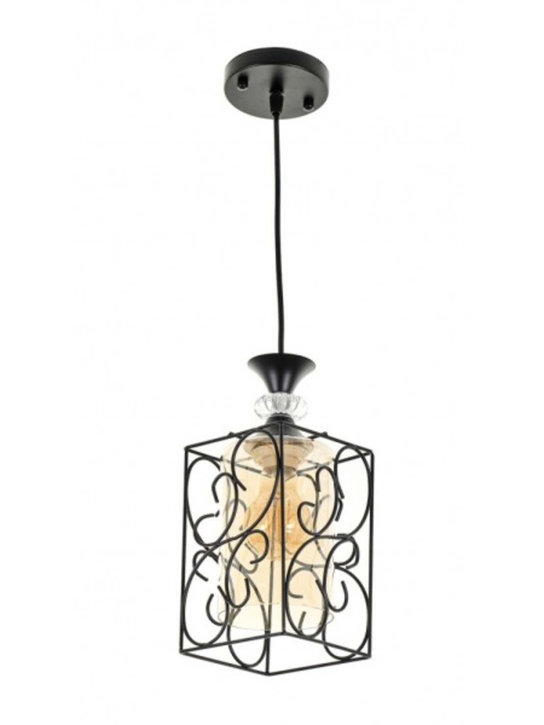 Винтидж висящ полилей 1xE27  – черен с жълто стъкло