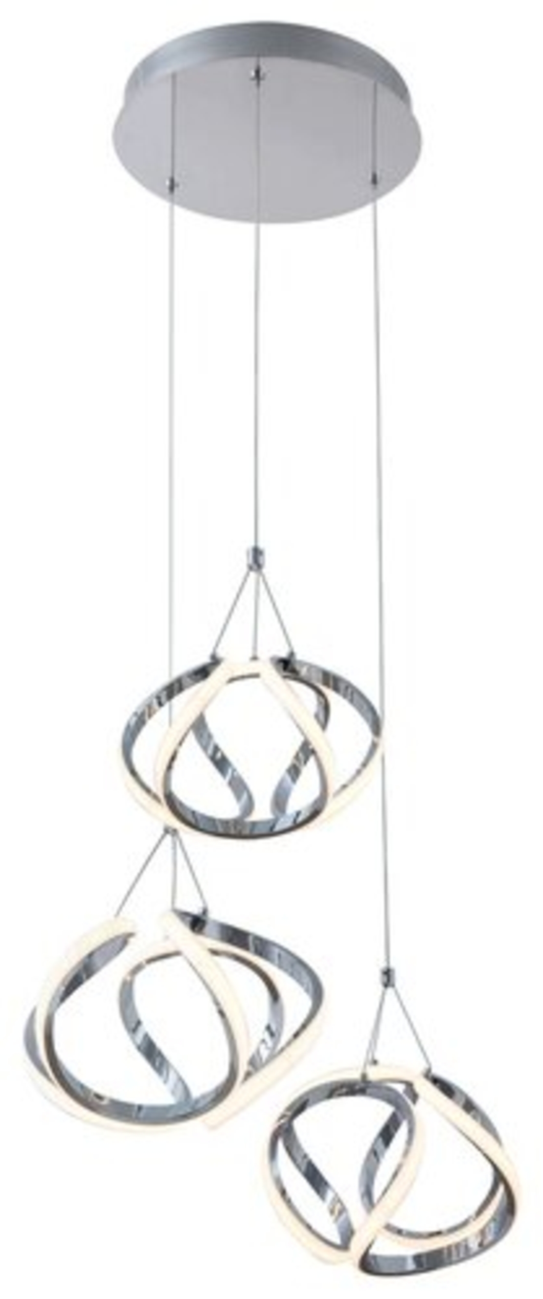 Модерен висящ LED полилей 50W – хром, топла светлина 3000K