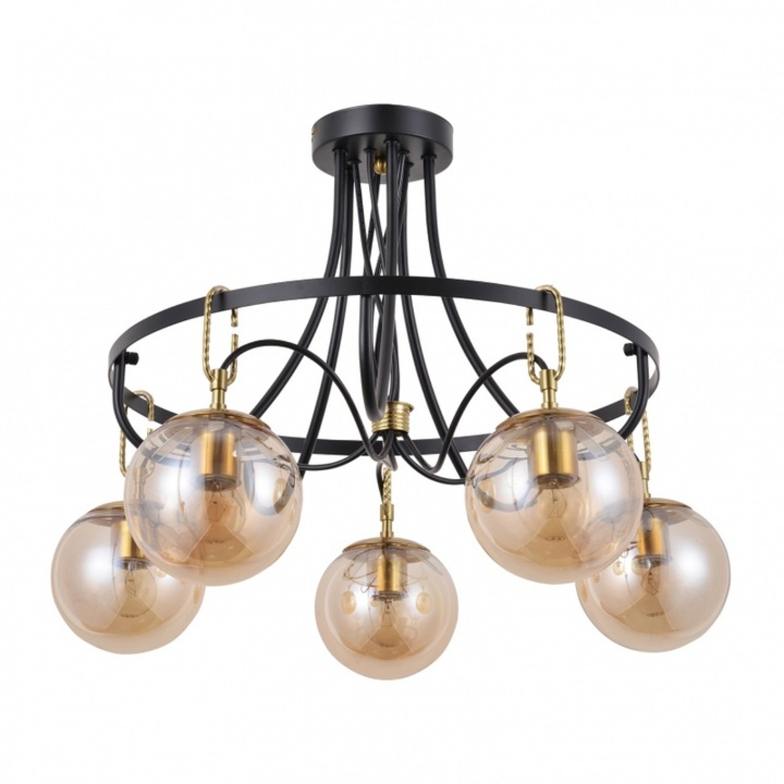 Модерен полилей E27 – черно-златен дизайн с прозрачни стъклени елементи