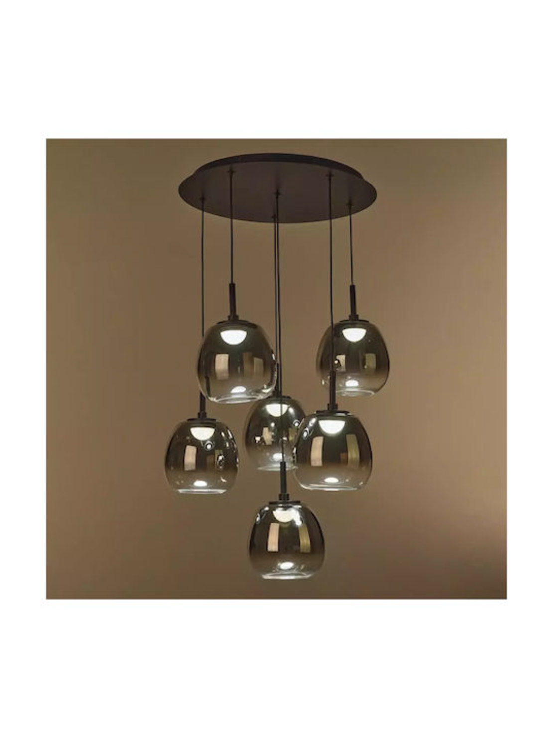 Модерен LED полилей 6 светлини черен метал и стъкло