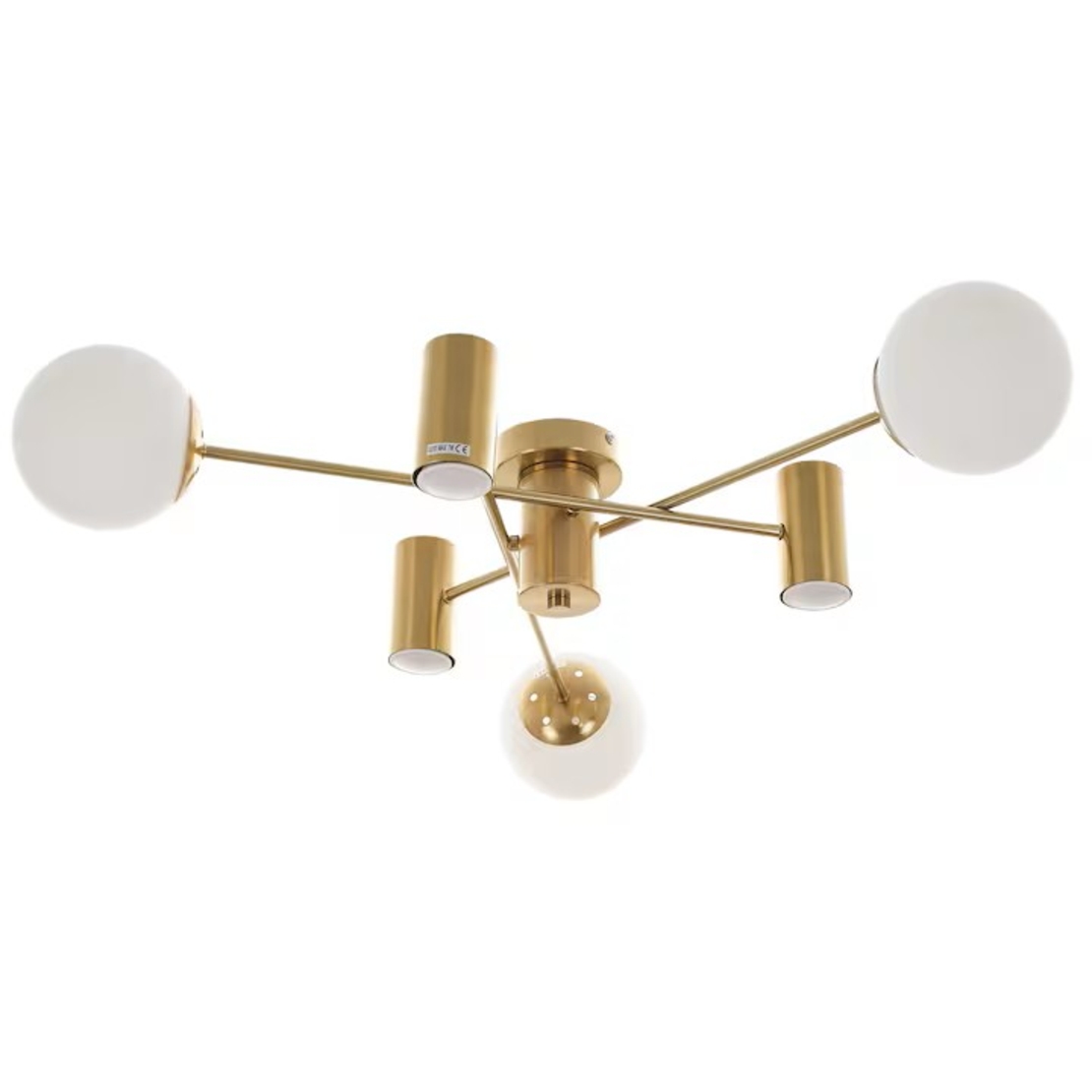 Изискан модерен полилей в цвят матирано злато, изработен от метал и стъкло. Идеален избор за всекидневна, трапезария или спалня. Комбинира елегантен дизайн и функционалност, като поддържа LED крушки с фасунги E27 и GU10. Осигурява равномерно и ефективно о