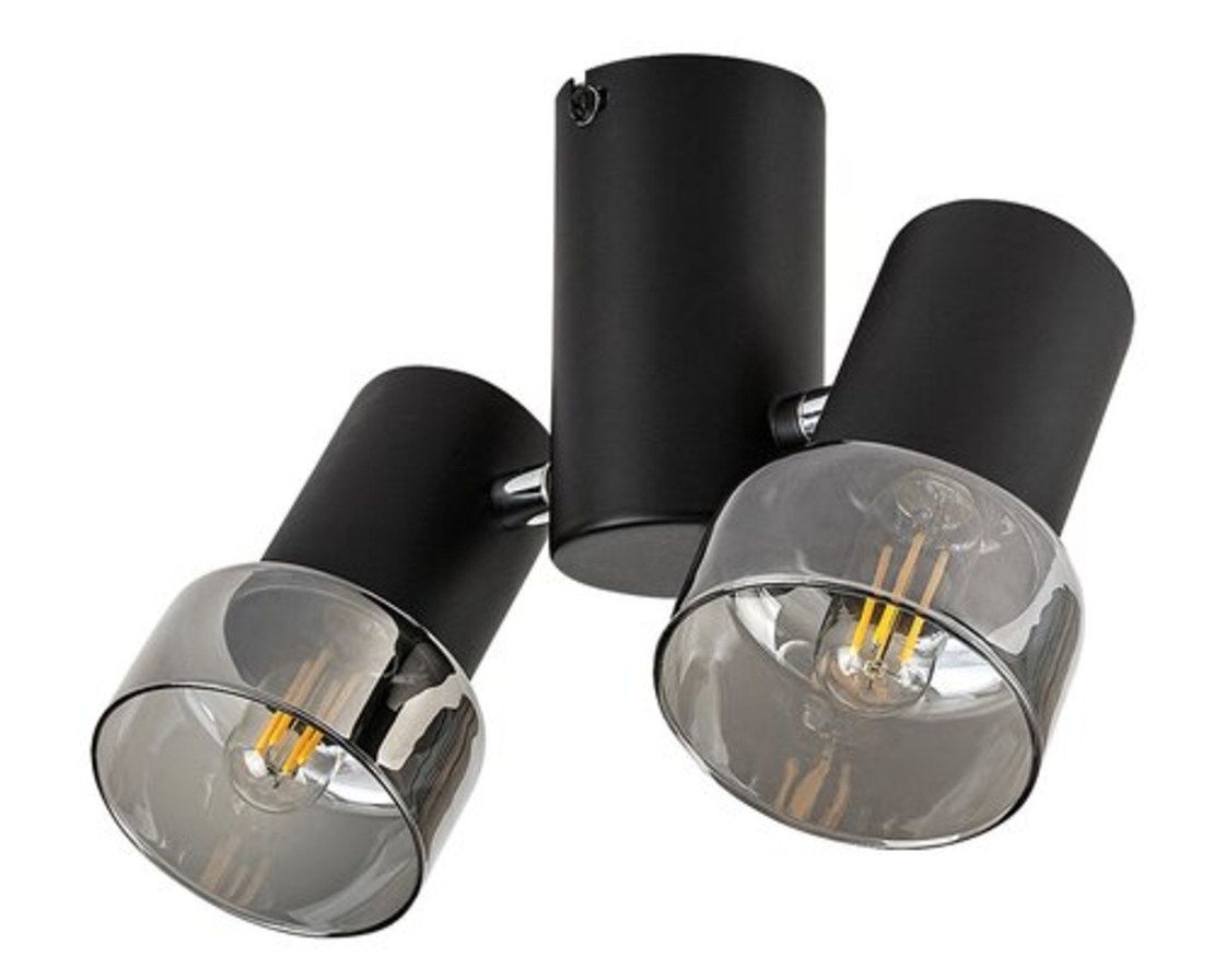 Модерен двоен спот – E14, 2xMAX15W, IP20, черен метал, стъкло с димен цвят