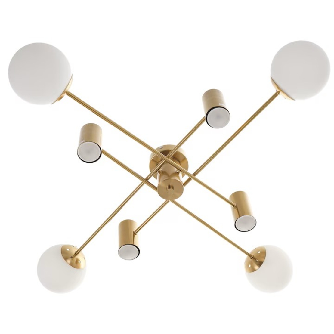 Модерен полилей от метал и стъкло – матирано злато, E27 + GU10, 8 светлоизточника