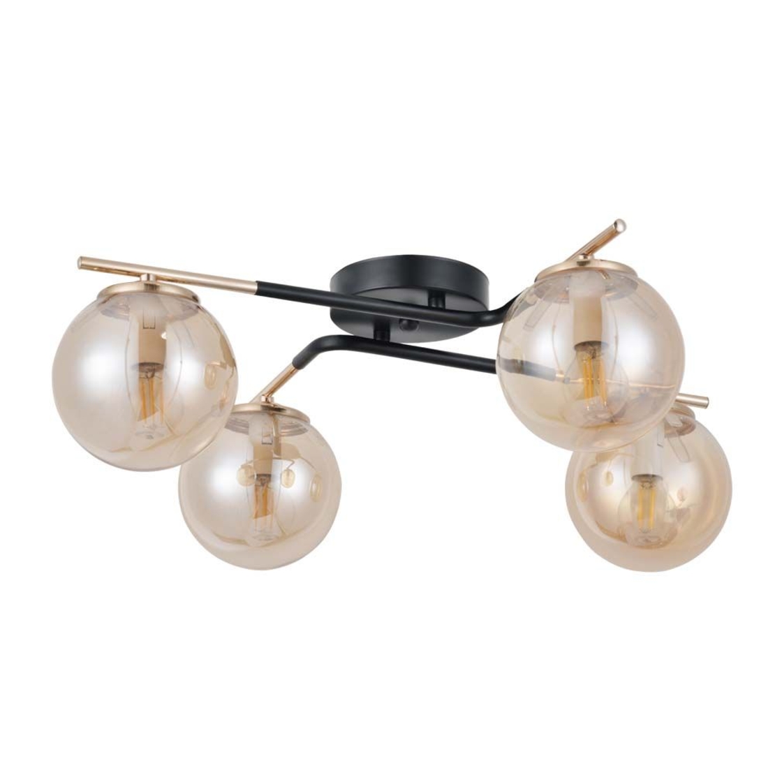 Модерен полилей черно и злато със стъкло 4xE14